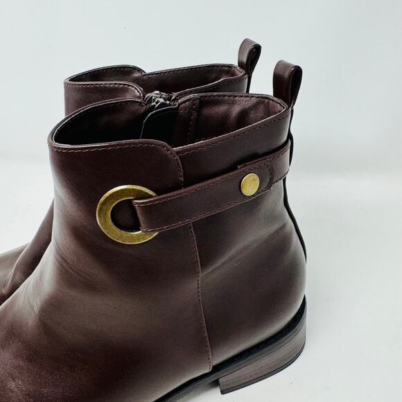 Ann Taylor Womens Ankle Leather Boots Round Toe Cherry Zipped Sides Sz 6.5 - Picture 2 of 15